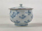 Japanese Porcelain Lidded Teacup Chawan Vtg Blue Flowers Pottery Yunomi TC386