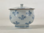 Japanese Porcelain Lidded Teacup Chawan Vtg Blue Flowers Pottery Yunomi TC386