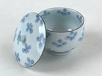 Japanese Porcelain Lidded Teacup Vtg Blue Flowers Chawan Pottery Yunomi TC384