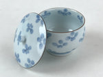 Japanese Porcelain Lidded Teacup Vtg Blue Flowers Chawan Pottery Yunomi TC384