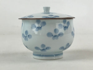 Japanese Porcelain Lidded Teacup Vtg Blue Flowers Chawan Pottery Yunomi TC384