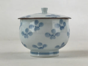 Japanese Porcelain Lidded Teacup Vtg Blue Flowers Chawan Pottery Yunomi TC384