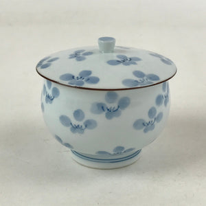 Japanese Porcelain Lidded Teacup Vtg Blue Flowers Chawan Pottery Yunomi TC384