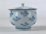 Japanese Porcelain Lidded Teacup Vtg Blue Flowers Pottery Chawan Yunomi TC388