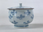 Japanese Porcelain Lidded Teacup Vtg Blue Flowers Pottery Chawan Yunomi TC388