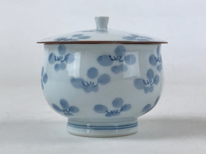 Japanese Porcelain Lidded Teacup Vtg Blue Flowers Pottery Chawan Yunomi TC388