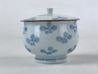 Japanese Porcelain Lidded Teacup Vtg Blue Flowers Pottery Chawan Yunomi TC388