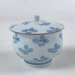 Japanese Porcelain Lidded Teacup Vtg Blue Flowers Pottery Chawan Yunomi TC388