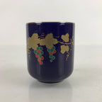 Japanese Porcelain Lidded Teacup Vtg Grapes Leaves Blue White Gold Sencha TC514