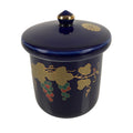 Japanese Porcelain Lidded Teacup Vtg Grapes Leaves Blue White Gold Sencha TC514