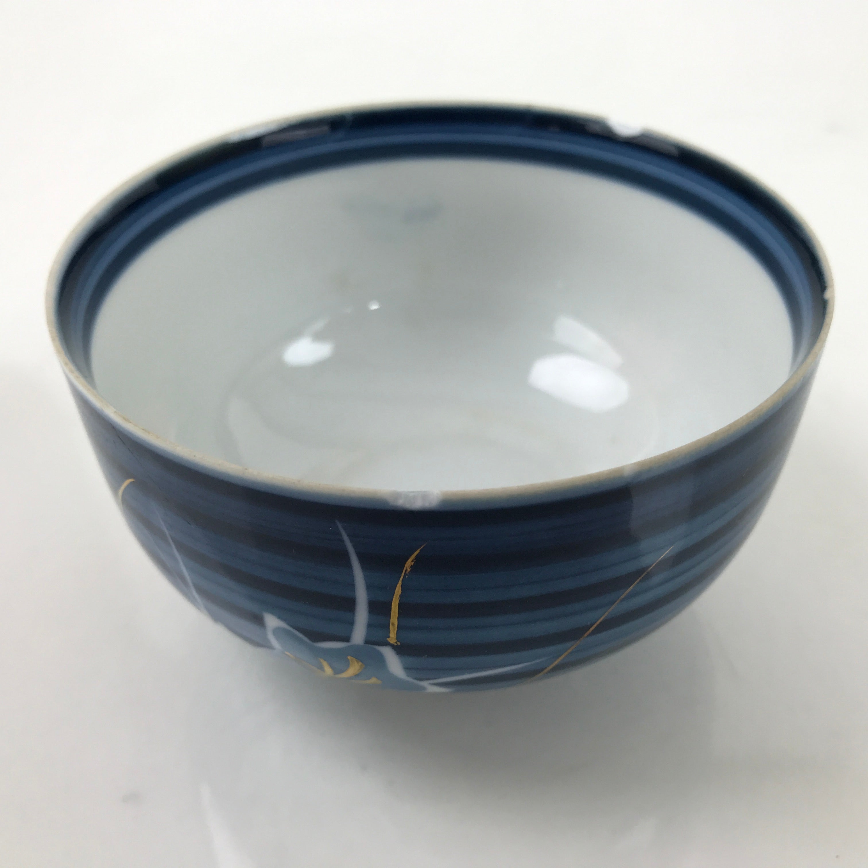 Japanese Porcelain Lidded Teacup Vtg Kikyo Balloon Flower Yunomi Blue TC502