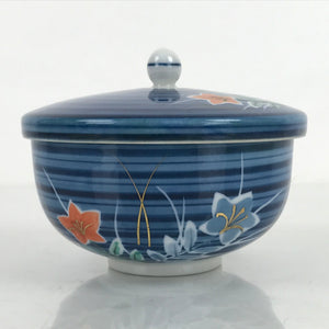 Japanese Porcelain Lidded Teacup Vtg Kikyo Balloon Flower Yunomi Blue TC503