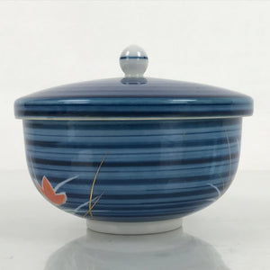 Japanese Porcelain Lidded Teacup Vtg Kikyo Balloon Flower Yunomi Blue TC503