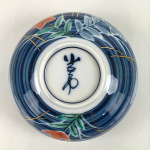 Japanese Porcelain Lidded Teacup Vtg Kikyo Balloon Flower Yunomi Blue TC503