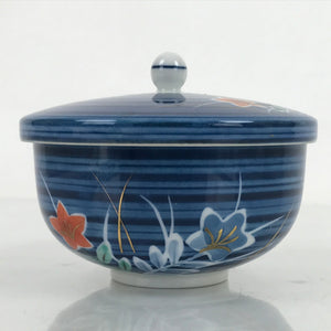 Japanese Porcelain Lidded Teacup Vtg Kikyo Balloon Flower Yunomi Blue TC504