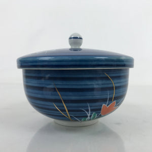 Japanese Porcelain Lidded Teacup Vtg Kikyo Balloon Flower Yunomi Blue TC505