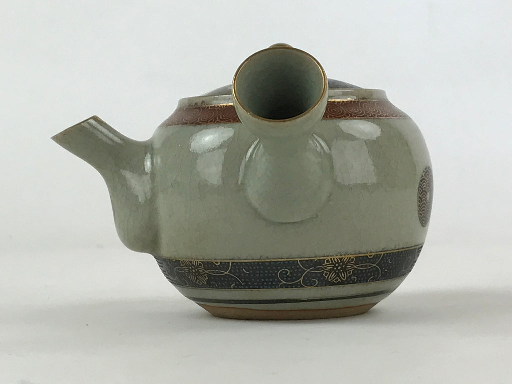 Japanese Porcelain Lidded Teapot Vtg Kyusu Light Green Crackle Glaze PY493
