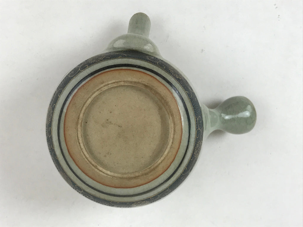 Japanese Porcelain Lidded Teapot Vtg Kyusu Light Green Crackle Glaze PY493