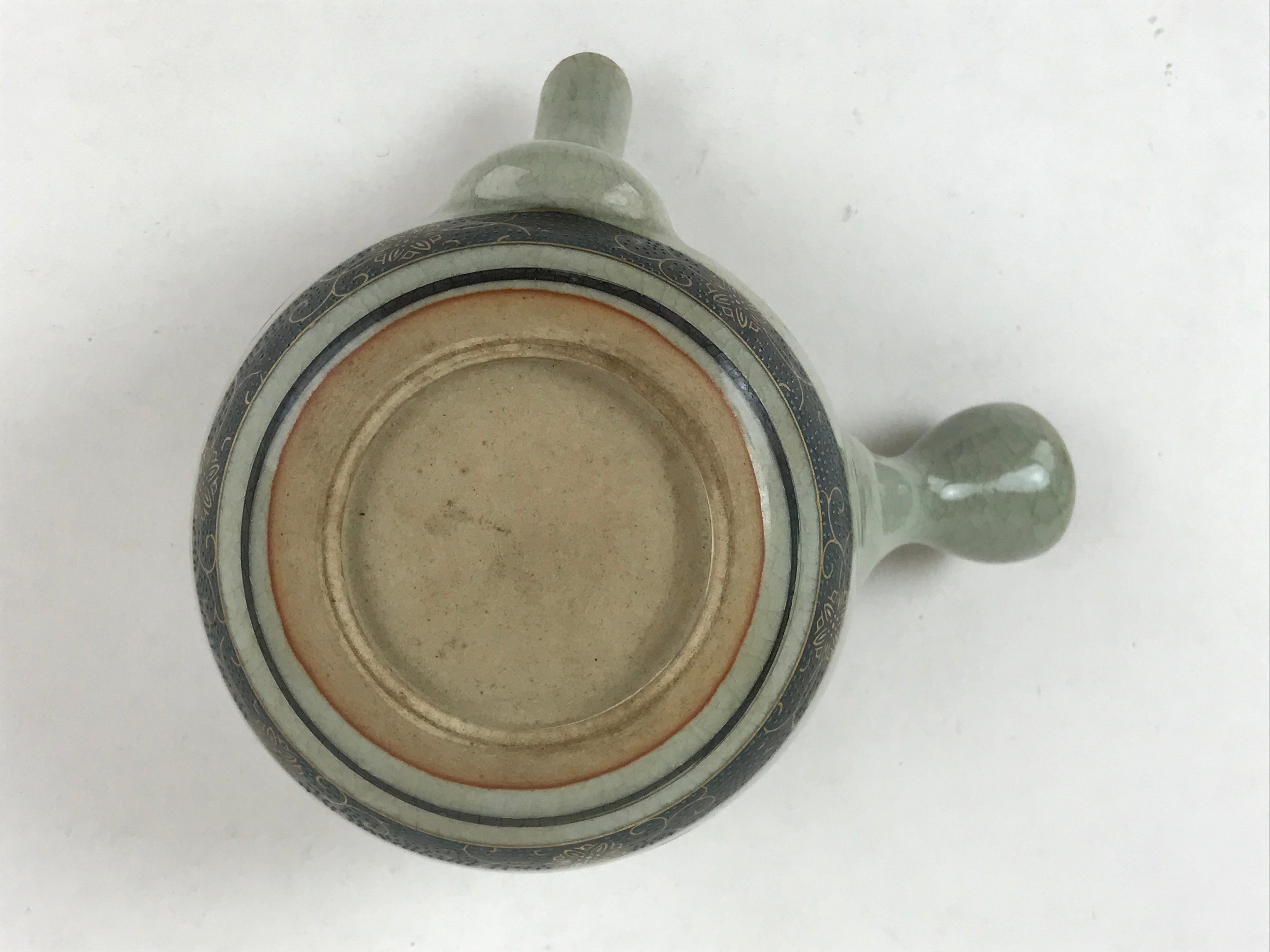 Japanese Porcelain Lidded Teapot Vtg Kyusu Light Green Crackle Glaze PY493