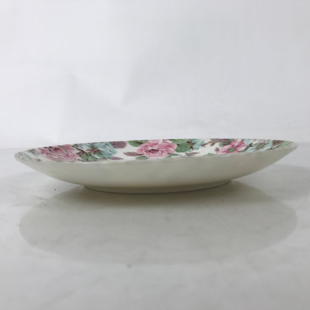 Japanese Porcelain Medium Serving Plate Chuzara Round Pink Floral Leaf Y242
