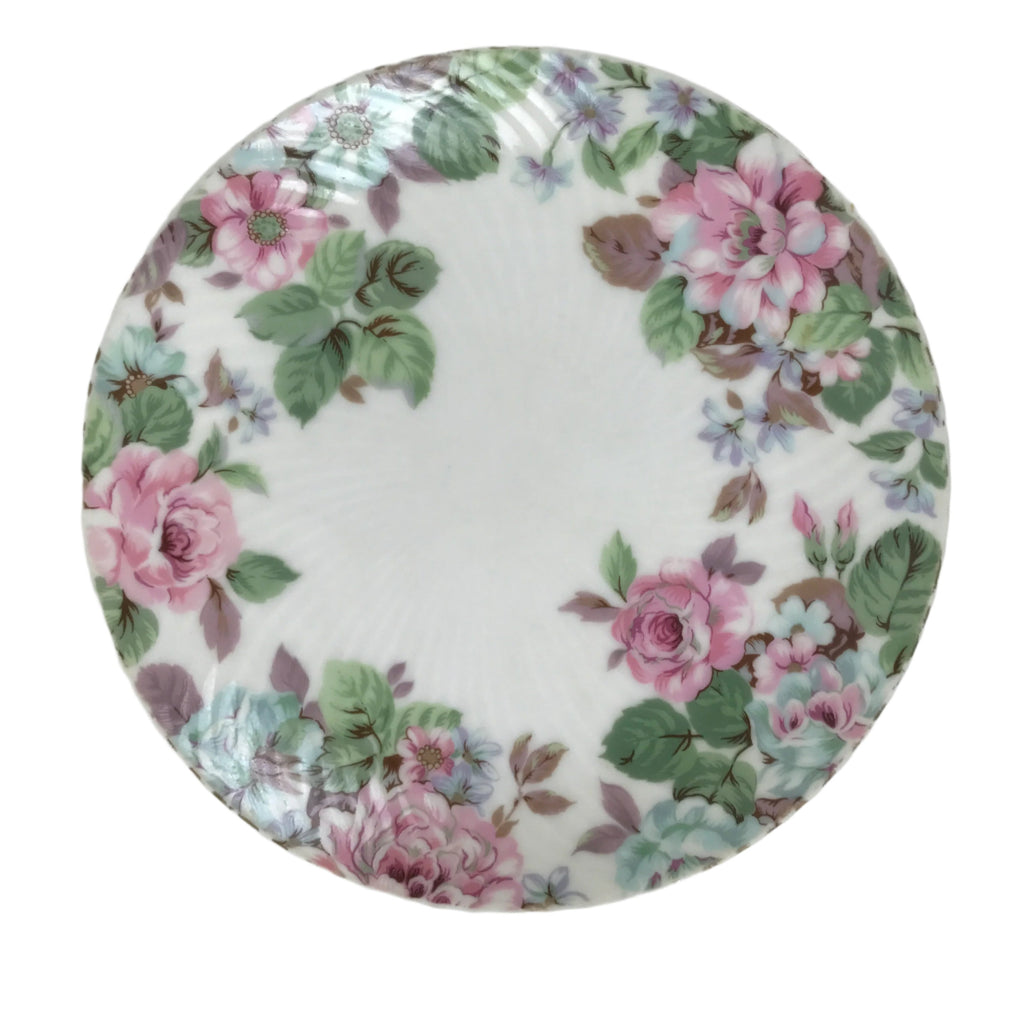 Japanese Porcelain Medium Serving Plate Chuzara Round Pink Floral Leaf Y242