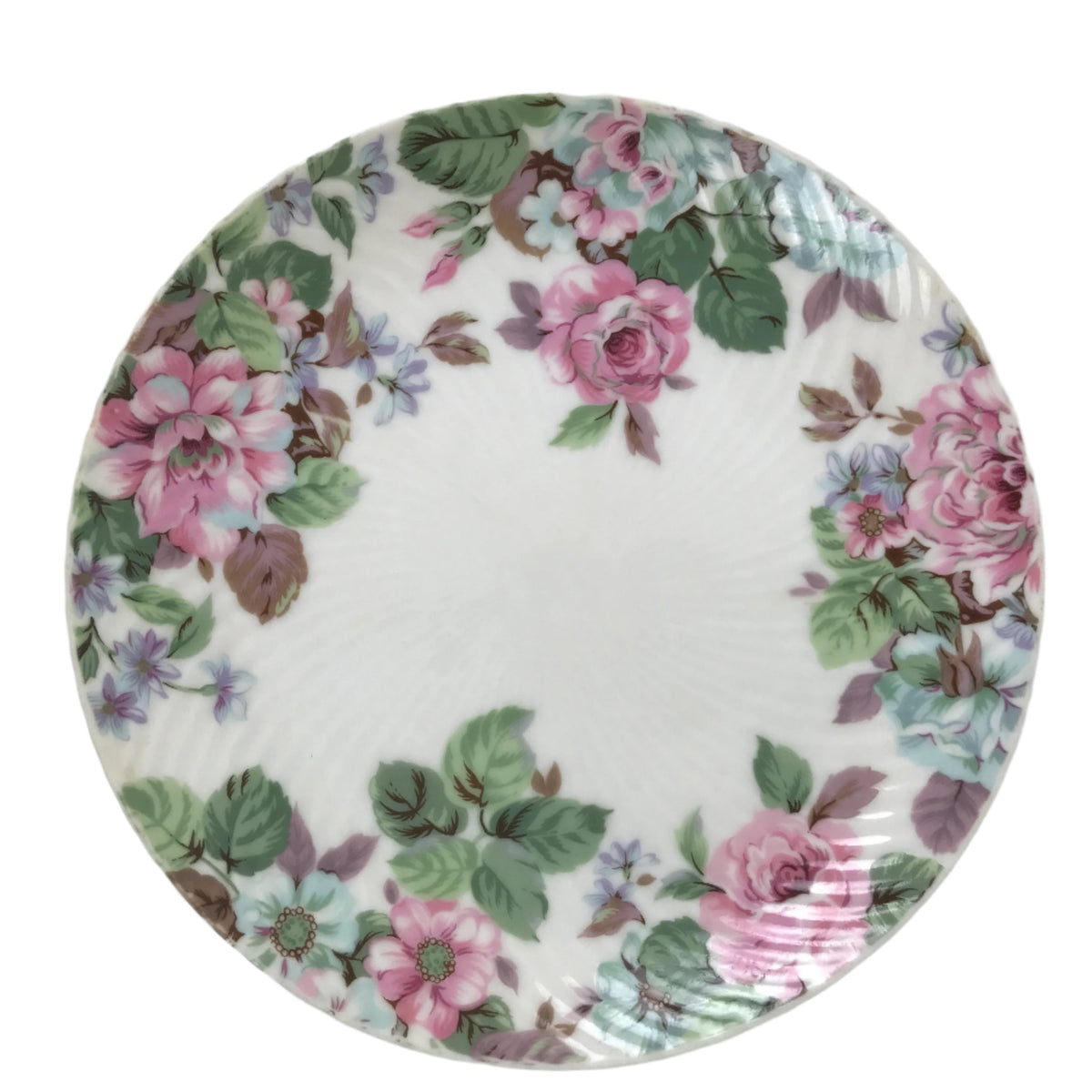 Japanese Porcelain Medium Serving Plate Chuzara Vtg Round Pink Floral Leaf Y243