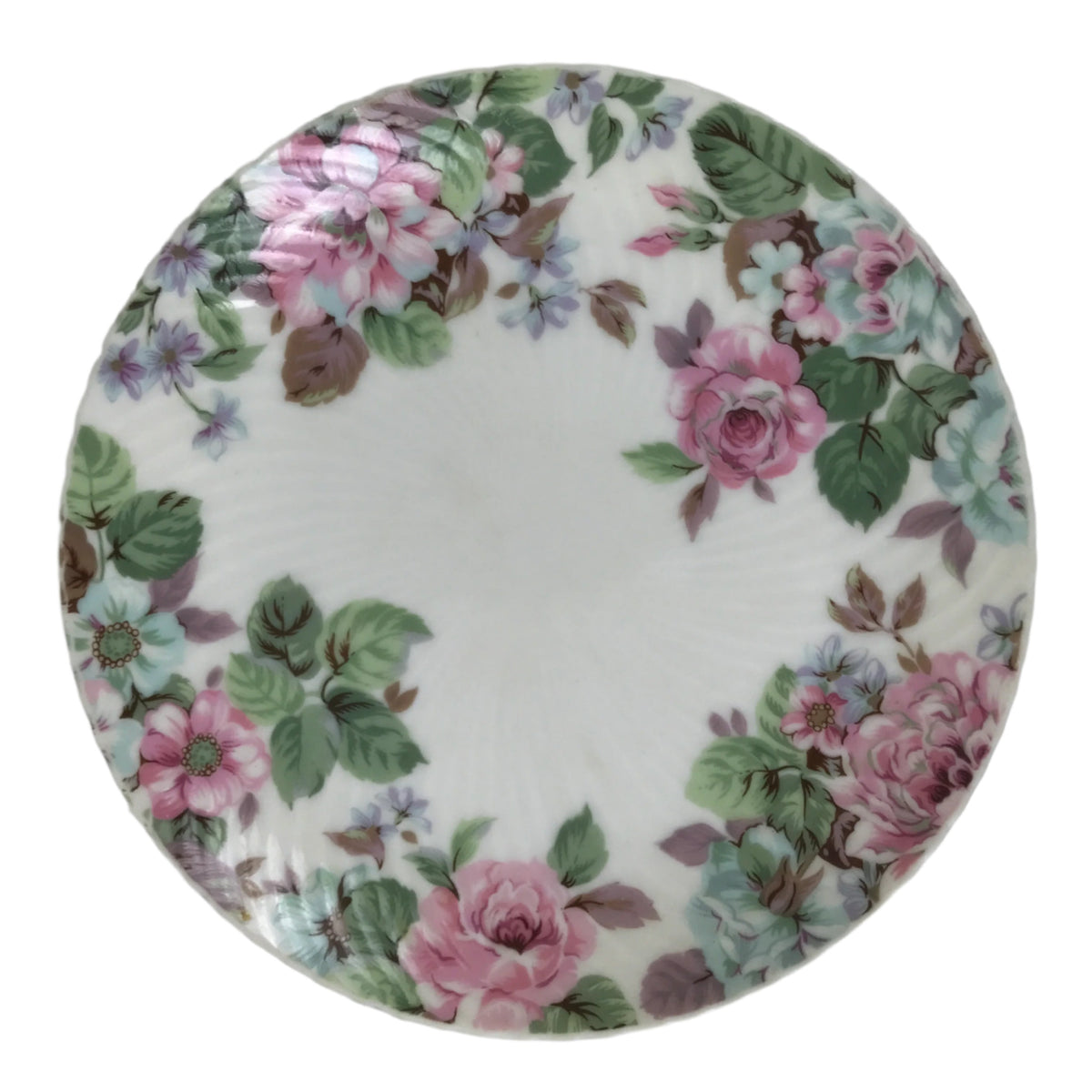 Japanese Porcelain Medium Serving Plate Chuzara Vtg Round Pink Floral Leaf Y245