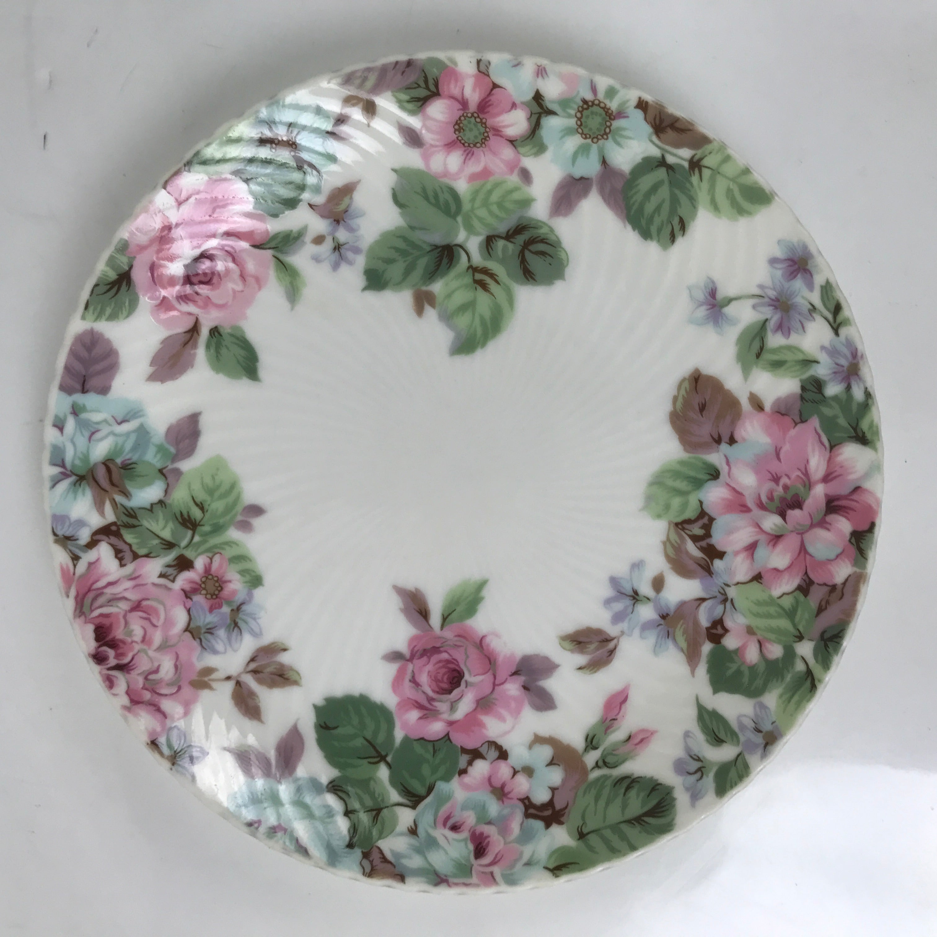 Japanese Porcelain Medium Serving Plate Chuzara Vtg Round Pink Floral Leaf Y246