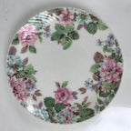 Japanese Porcelain Medium Serving Plate Chuzara Vtg Round Pink Floral Leaf Y246