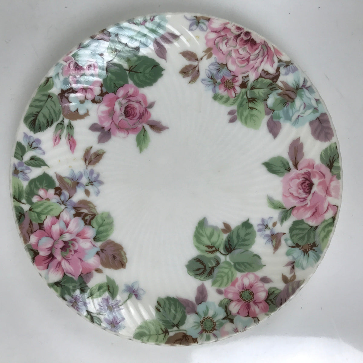 Japanese Porcelain Medium Serving Plate Chuzara Vtg Round Pink Floral Leaf Y247