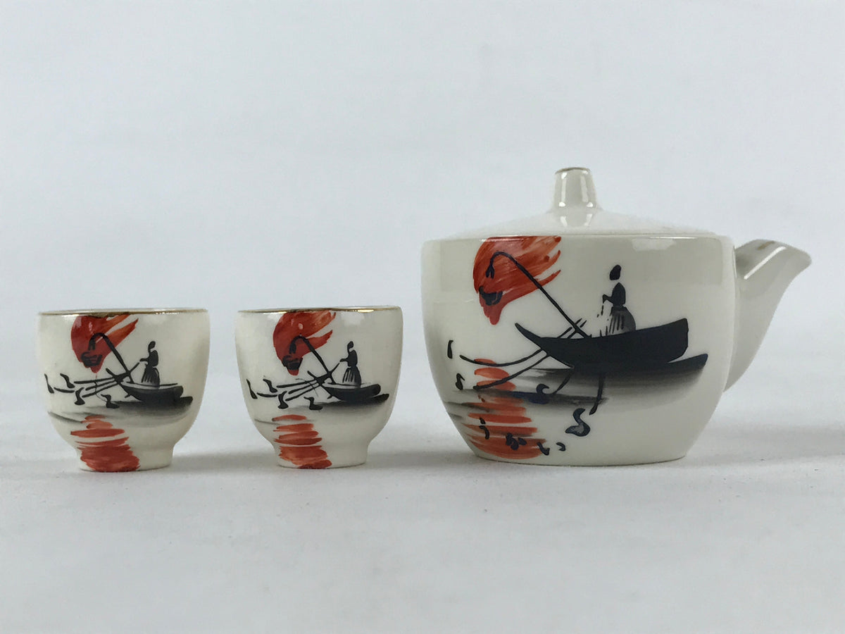 Japanese Porcelain Miniature Tea Set Vtg Kyusu Yokode Teapot 2 Cups Wh