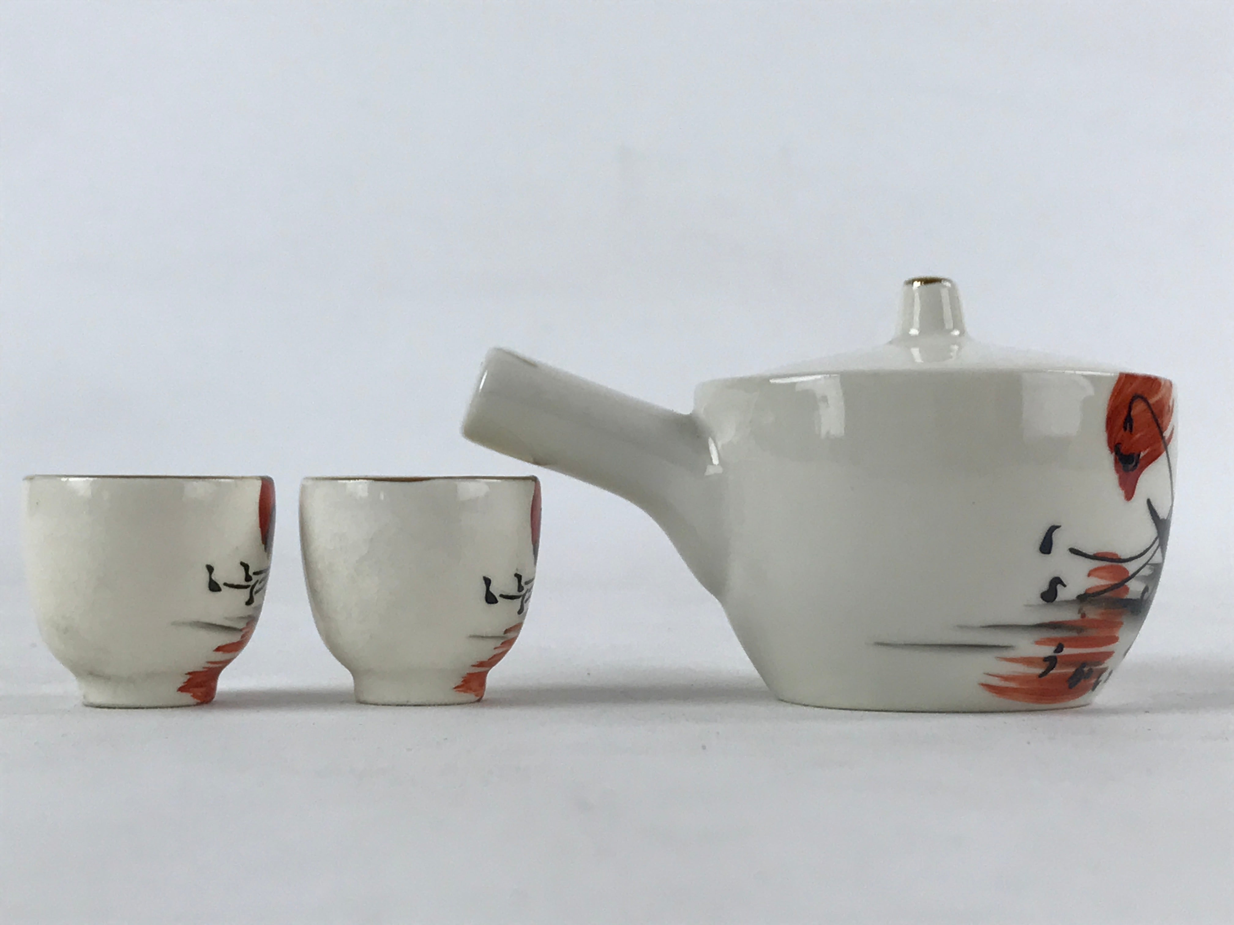 Japanese Porcelain Miniature Tea Set Vtg Kyusu Yokode Teapot 2 Cups White PY541