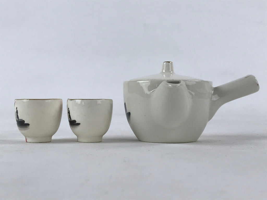 Japanese Porcelain Miniature Tea Set Vtg Kyusu Yokode Teapot 2 Cups White PY541