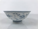 Japanese Porcelain Mino Ware Rice Bowl Chawan Vtg White Blue Plant Vine Tea Y493