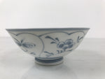 Japanese Porcelain Mino Ware Rice Bowl Chawan Vtg White Blue Plant Vine Tea Y493