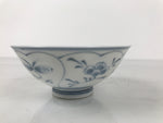 Japanese Porcelain Mino Ware Rice Bowl Chawan Vtg White Blue Plant Vine Tea Y493