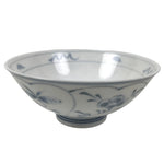 Japanese Porcelain Mino Ware Rice Bowl Chawan Vtg White Blue Plant Vine Tea Y493