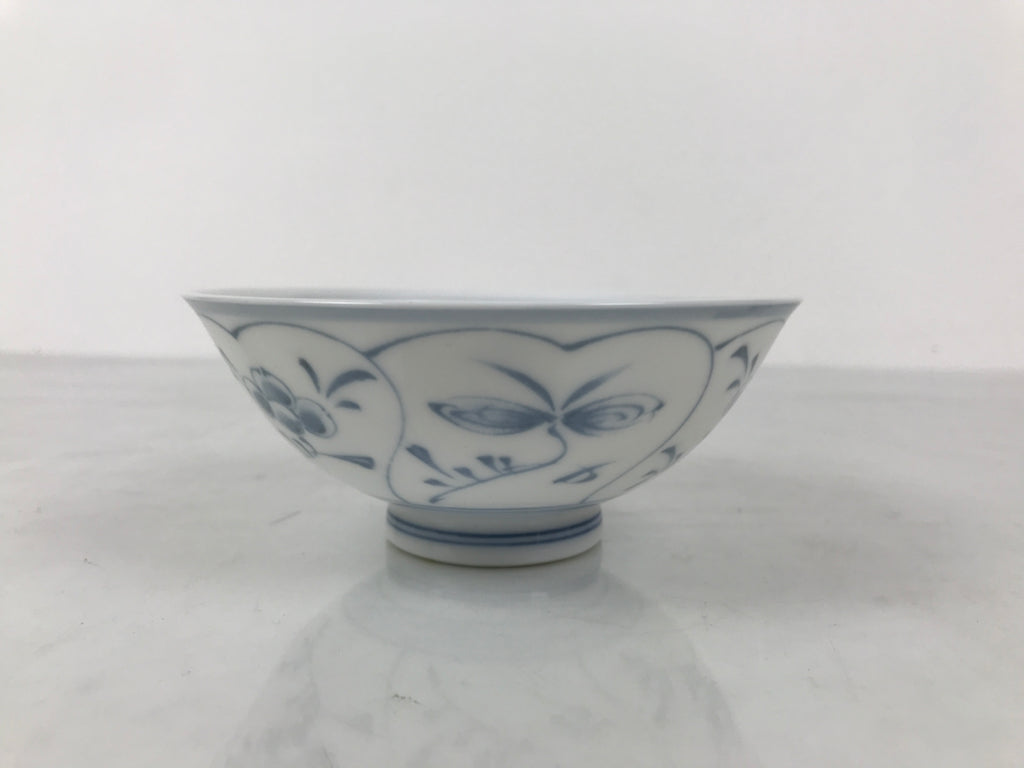 Japanese Porcelain Mino Ware Rice Bowl Chawan Vtg White Blue Plant Vine Tea Y494