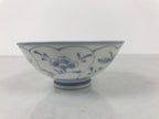 Japanese Porcelain Mino Ware Rice Bowl Chawan Vtg White Blue Plant Vine Tea Y494