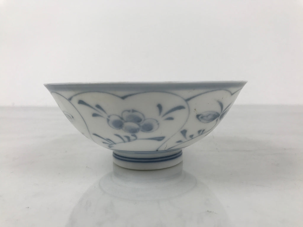Japanese Porcelain Mino Ware Rice Bowl Chawan Vtg White Blue Plant Vine Tea Y495