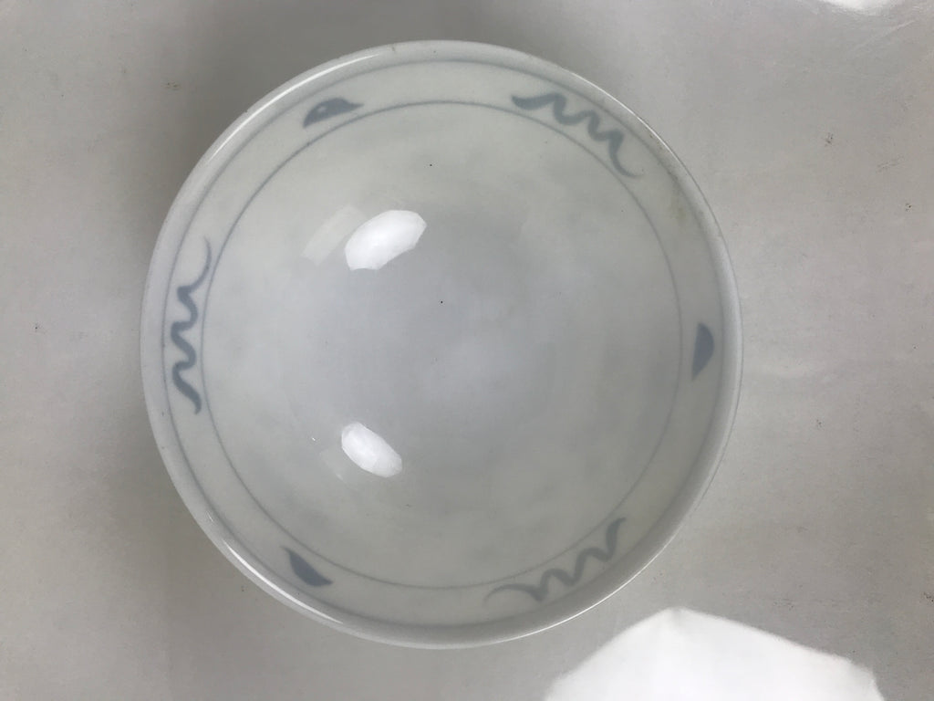 Japanese Porcelain Mino Ware Rice Bowl Chawan Vtg White Blue Plant Vine Tea Y495
