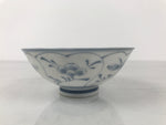 Japanese Porcelain Mino Ware Rice Bowl Chawan Vtg White Blue Plant Vine Tea Y496