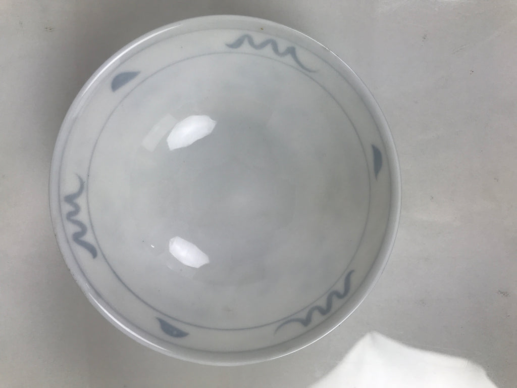 Japanese Porcelain Mino Ware Rice Bowl Chawan Vtg White Blue Plant Vine Tea Y496