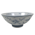 Japanese Porcelain Mino Ware Rice Bowl Chawan Vtg White Blue Plant Vine Tea Y496