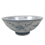 Japanese Porcelain Mino Ware Rice Bowl Chawan Vtg White Blue Plant Vine Tea Y496