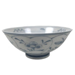 Japanese Porcelain Mino Ware Rice Bowl Chawan Vtg White Blue Plant Vine Tea Y496