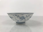 Japanese Porcelain Mino Ware Rice Bowl Chawan Vtg White Blue Plant Vine Tea Y497