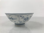Japanese Porcelain Mino Ware Rice Bowl Chawan Vtg White Blue Plant Vine Tea Y497