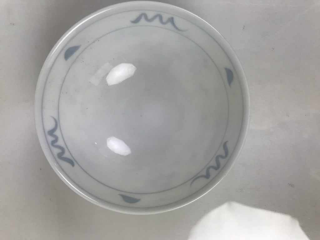 Japanese Porcelain Mino Ware Rice Bowl Chawan Vtg White Blue Plant Vine Tea Y497