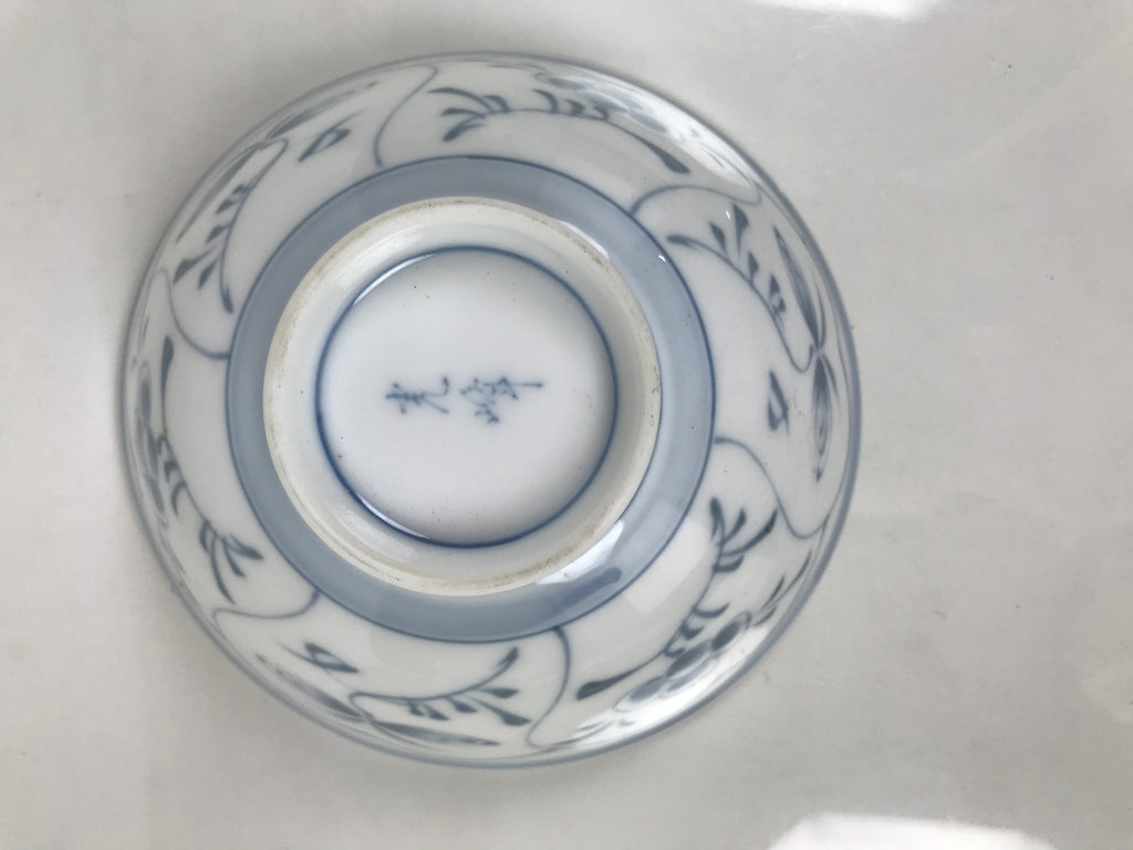 Japanese Porcelain Mino Ware Rice Bowl Chawan Vtg White Blue Plant Vine Tea Y497